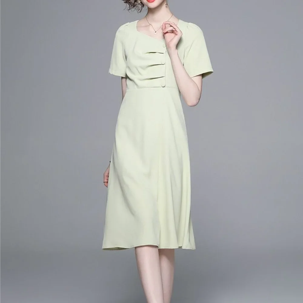 Simple and gentle style French waist short-sleeved dress - Picture 5 of 6
